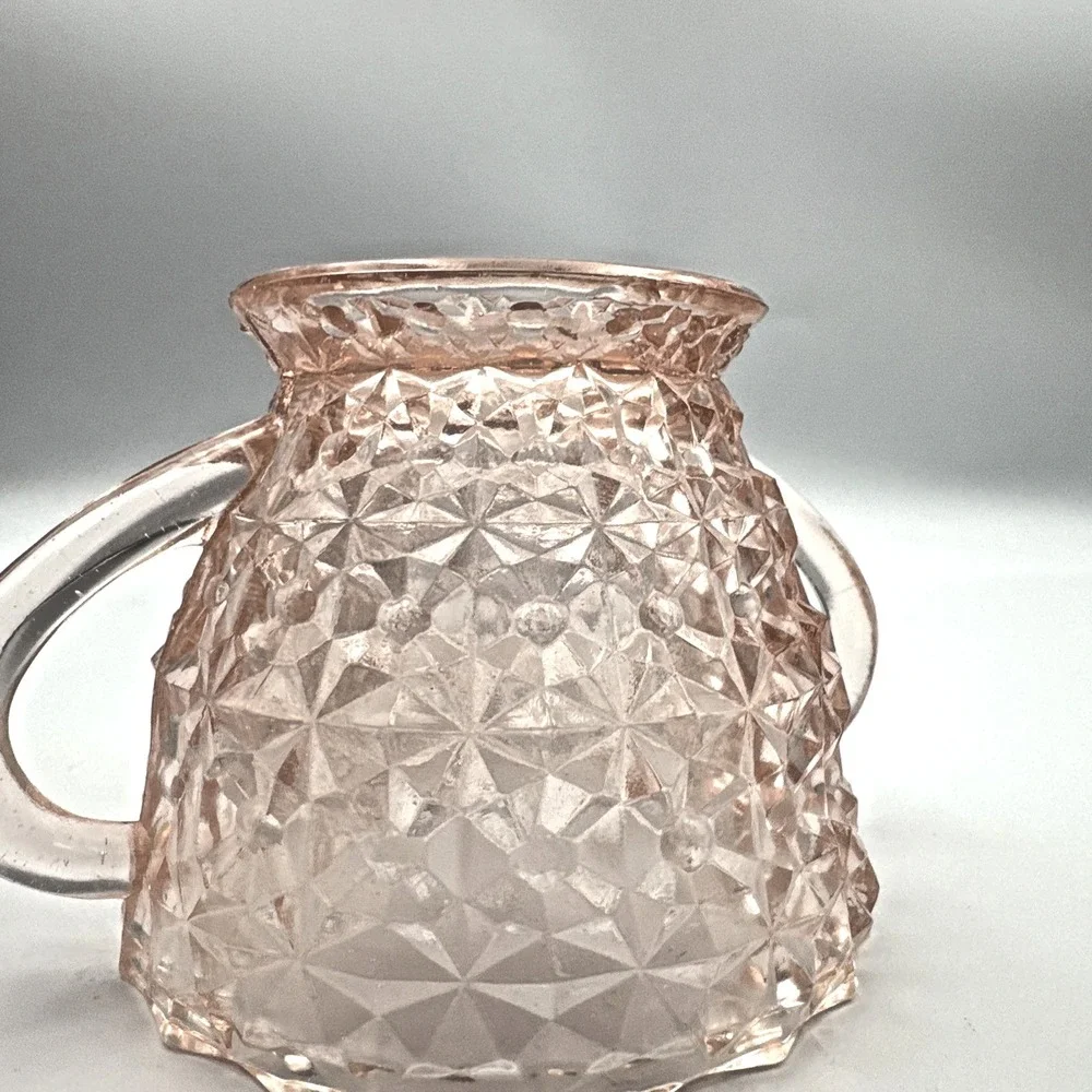 Vintage Jeannette Pink Depression‎ Glass Cubist Sugar Bowl 1930s